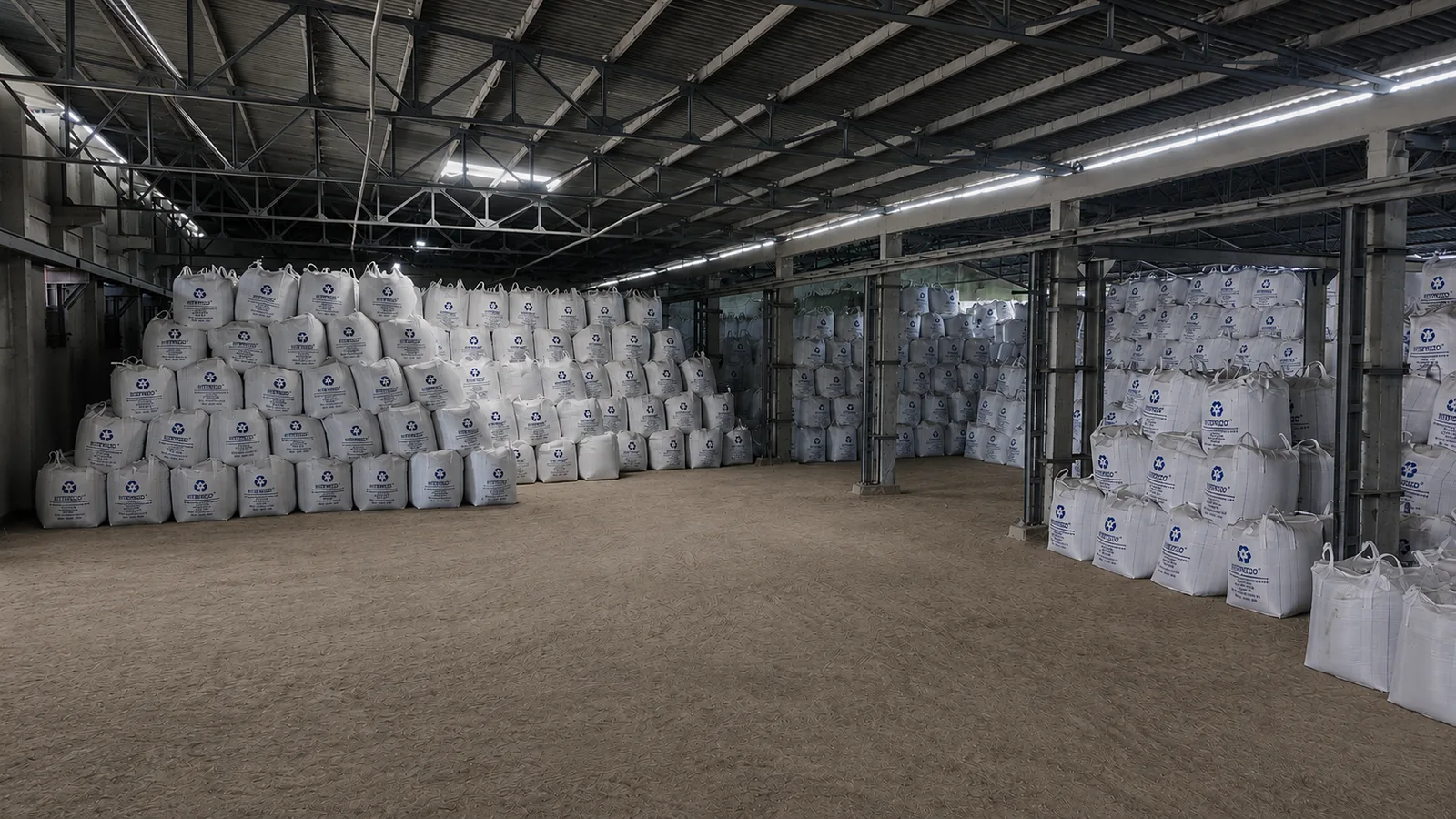 HITEPOZZO covered fly ash warehouse for export storage